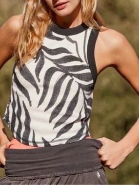 Free People Black & White palm tank top Halter Tank